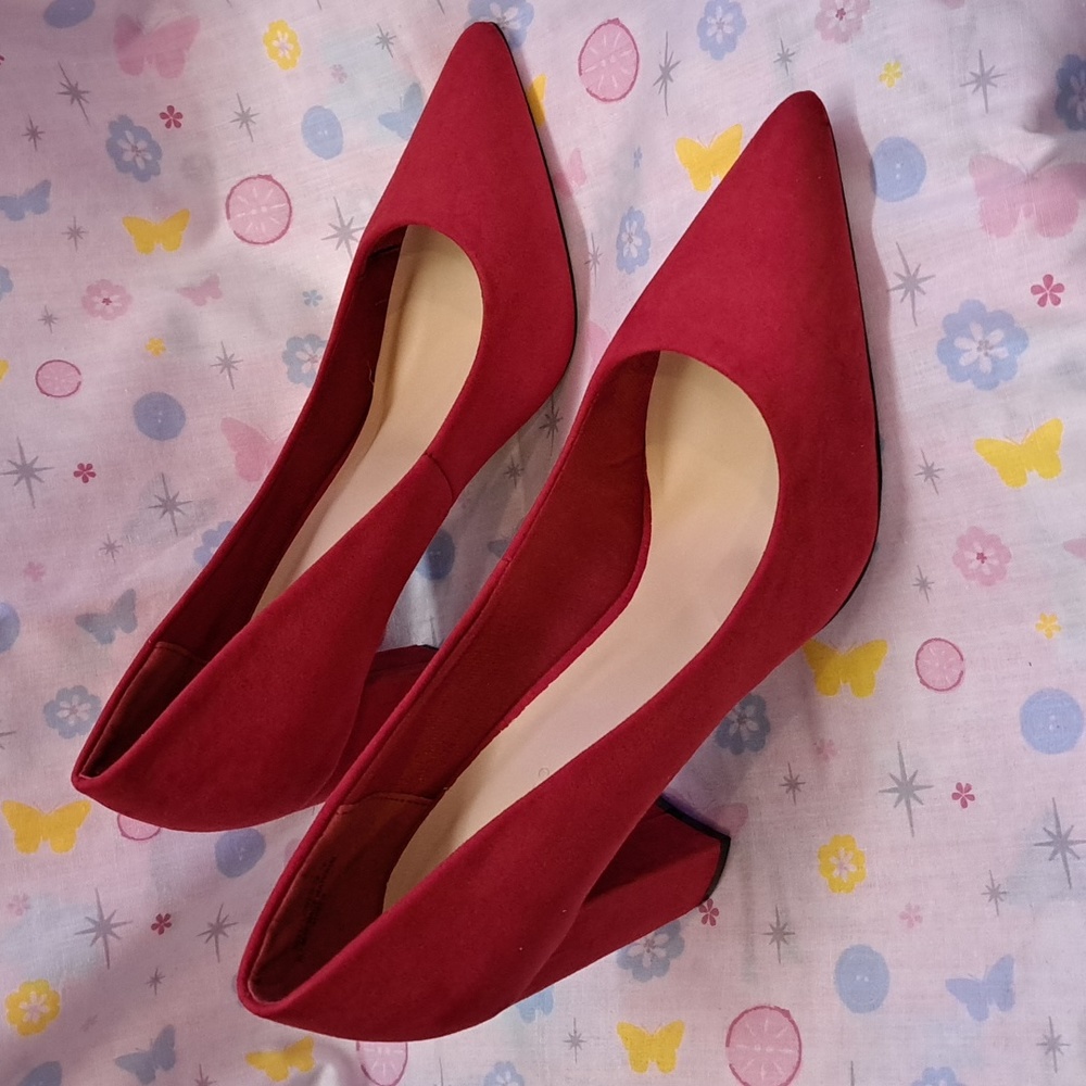 Red Faux Suede Pumps size 10
